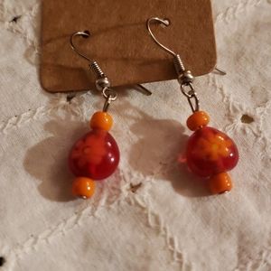Adorable Orange Flower Beaded Earrings